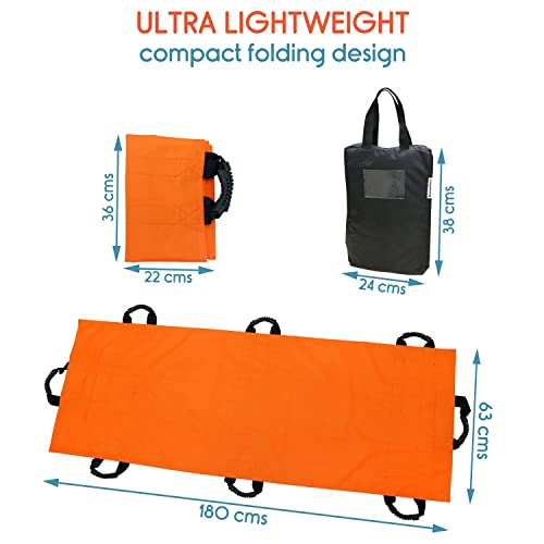 KosmoCare Nylon Foldable Soft Stretcher With Safety Belt, Emergency Portable Stretcher For Patient With Handle & Carrying Case Size 180 Cms X 63 Cms, Orange - Image 5
