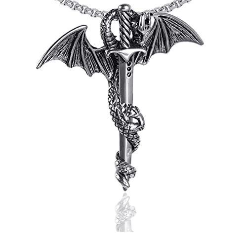 Xusamss Punk Titanium Steel Dragon Sword Wing Pendant Necklaces - Image 1