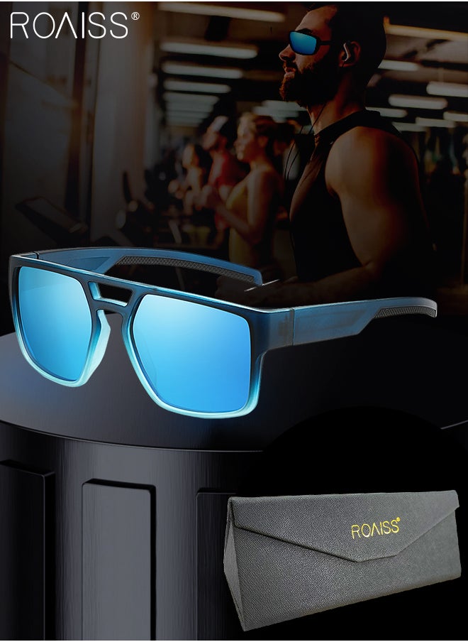 roaiss - Polarized Square Sunglasses for Men and Women, UV400 Protection Outdoor Dustproof Cycling Sports Glasses, Driver Driving Goggles for Baseball Running Fishing Golf, Blue - Image 1