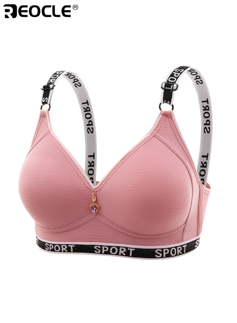 REOCLE Women's Fashion Sport Bra with Ribbed Fabric Adjustable SPORT Lettered Straps and Elegant Gem-Embedded Front Charm for Daily Wear Gym Workouts& Casual Styling - Image 1