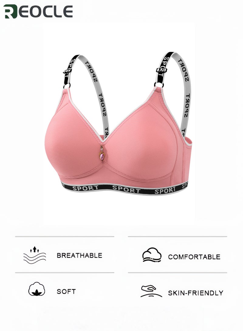 REOCLE Women's Fashion Sport Bra with Ribbed Fabric Adjustable SPORT Lettered Straps and Elegant Gem-Embedded Front Charm for Daily Wear Gym Workouts& Casual Styling - Image 3