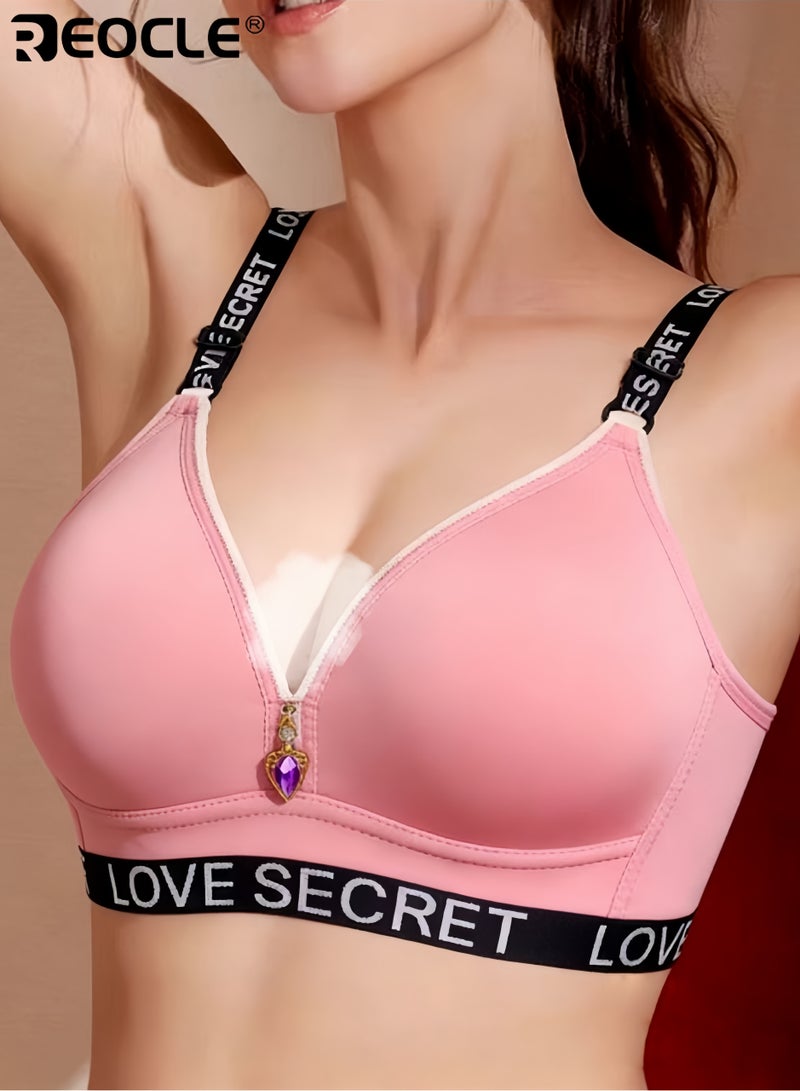 REOCLE Women's Fashion Sport Bra with Ribbed Fabric Adjustable SPORT Lettered Straps and Elegant Gem-Embedded Front Charm for Daily Wear Gym Workouts& Casual Styling - Image 2