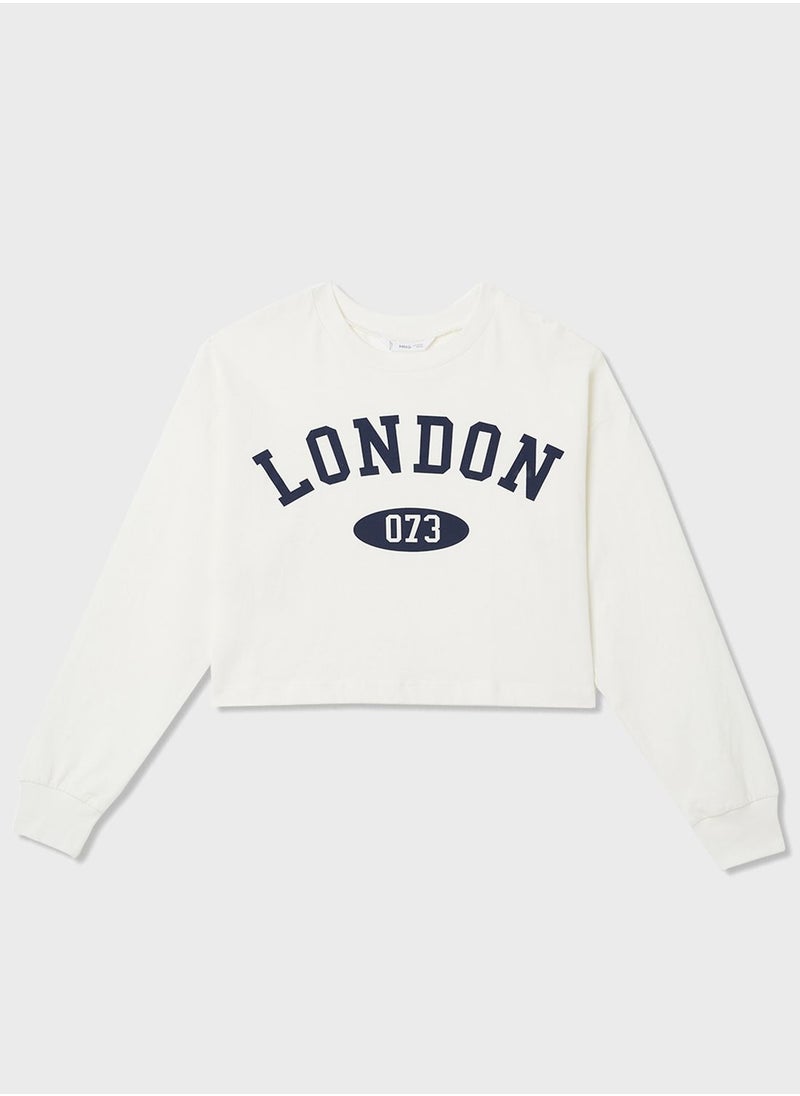 MANGO Youth Slogan Long Sleeve Sweatshirt  - Image 1