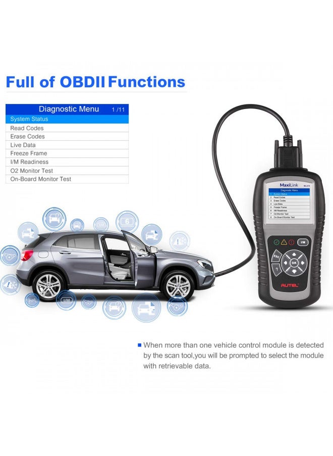 Autel Autel MaxiLink ML519 OBD2 Code Reader [Same with AutoLink AL519], Enhanced Mode 6 Fault Code Reader, Turn Off Check Engine Light (MIL), Clear Codes, One-Click Smog Check, Upgraded Ver. of AL319  - Image 1