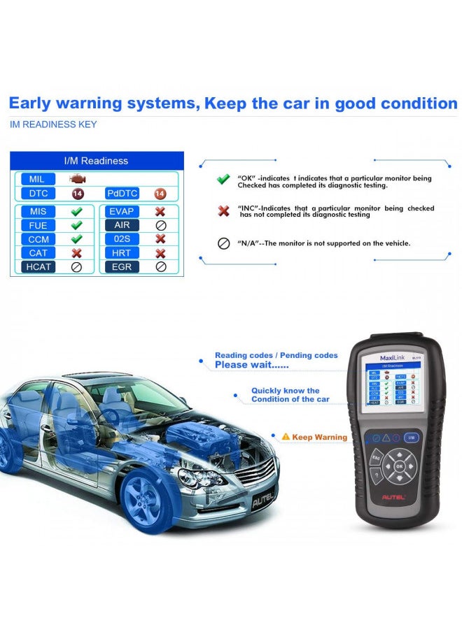 Autel Autel MaxiLink ML519 OBD2 Code Reader [Same with AutoLink AL519], Enhanced Mode 6 Fault Code Reader, Turn Off Check Engine Light (MIL), Clear Codes, One-Click Smog Check, Upgraded Ver. of AL319  - Image 2