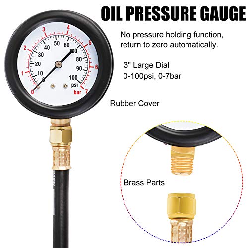 JIFETOR Oil Pressure Tester Kit, Professional Engine Diagnostic Test, 100PSI Pressure Gauge Tool with Hose Adapter for Truck Car ATV - Image 4