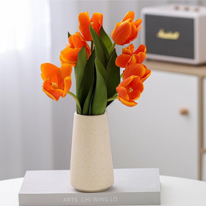 HUBUISH Ceramic Vase - Flower Vase Minimalism Style for Modern Table Shelf Home Decor  Fit for Fireplace Bedroom Kitchen Living Room Centerpieces Office Desk (Beige  Small) - Image 4