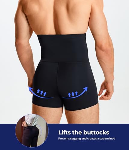 TAILONG Men Tummy Control Shorts High Waist Slimming Underwear Body Shaper Seamless Belly Girdle Boxer Briefs (Black with Fly, L) - Image 3