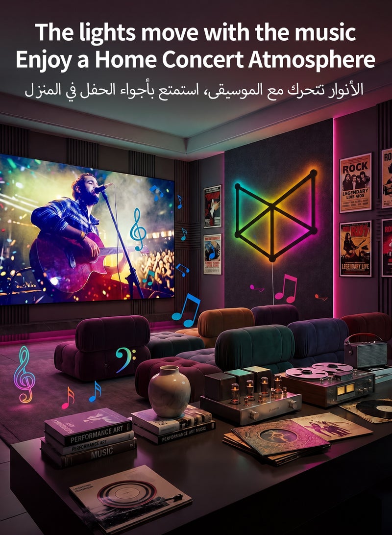 أضواء جدارية ذكية خطية، شرائط إضاءة LED RGB بتقنية الواي فاي، أكثر من 16 مليون لون قابل للتعتيم، مزامنة مع الموسيقى، شرائط إضاءة قابلة للتخصيص لديكور المنزل ومناسبة لعشاق الألعاب والحفلات والبث المباشر، متوافقة مع أليكسا ومساعد جوجل (9 خطوط، لون أسود) - Image 2