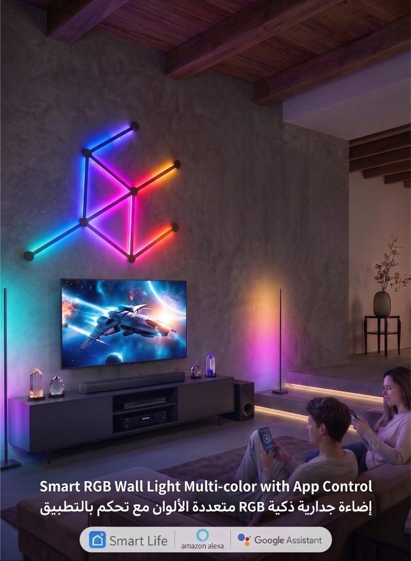 أضواء جدارية ذكية خطية، شرائط إضاءة LED RGB بتقنية الواي فاي، أكثر من 16 مليون لون قابل للتعتيم، مزامنة مع الموسيقى، شرائط إضاءة قابلة للتخصيص لديكور المنزل ومناسبة لعشاق الألعاب والحفلات والبث المباشر، متوافقة مع أليكسا ومساعد جوجل (9 خطوط، لون أسود) - Image 4