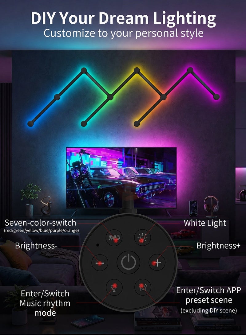 أضواء جدارية ذكية خطية، شرائط إضاءة LED RGB بتقنية الواي فاي، أكثر من 16 مليون لون قابل للتعتيم، مزامنة مع الموسيقى، شرائط إضاءة قابلة للتخصيص لديكور المنزل ومناسبة لعشاق الألعاب والحفلات والبث المباشر، متوافقة مع أليكسا ومساعد جوجل (9 خطوط، لون أسود) - Image 3