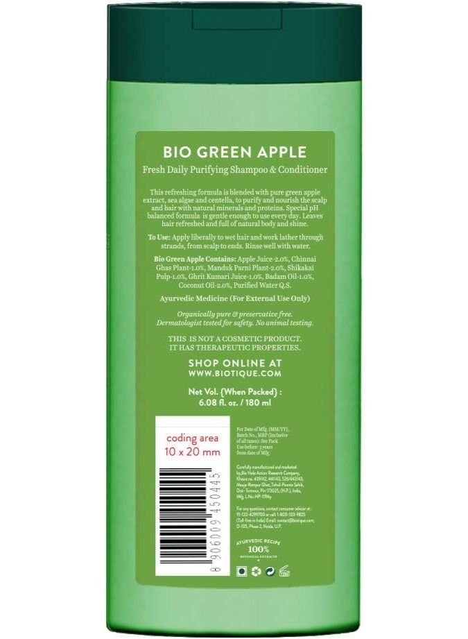 Biotique Bio Green Apple Fresh Daily Purifying Shampoo and Conditioner for Oily Scalp and Hair, 180ml - Image 2