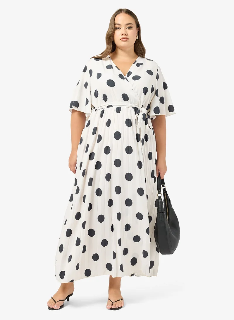 جينجر بلس فستان - مطوي بياقة ملفوفة بنقاط البولكا