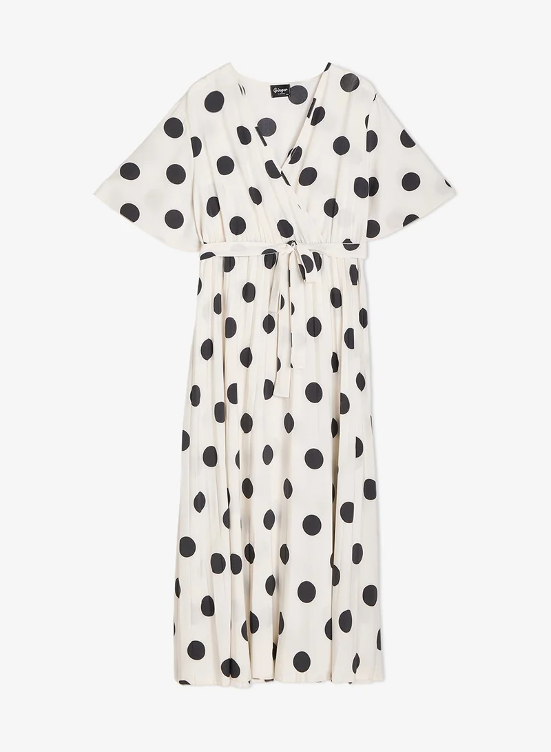 جينجر بلس فستان - مطوي بياقة ملفوفة بنقاط البولكا