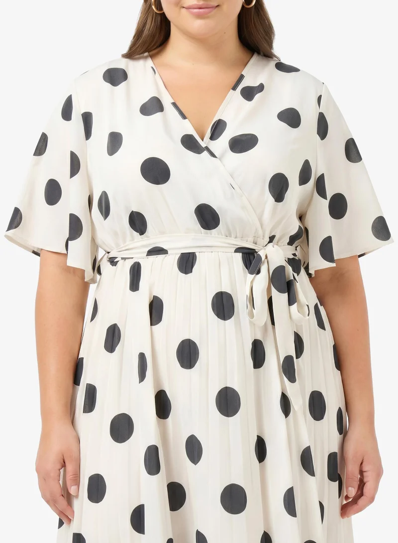 Ginger Plus Polk Dot Wrap Around Pleated A Line Dress