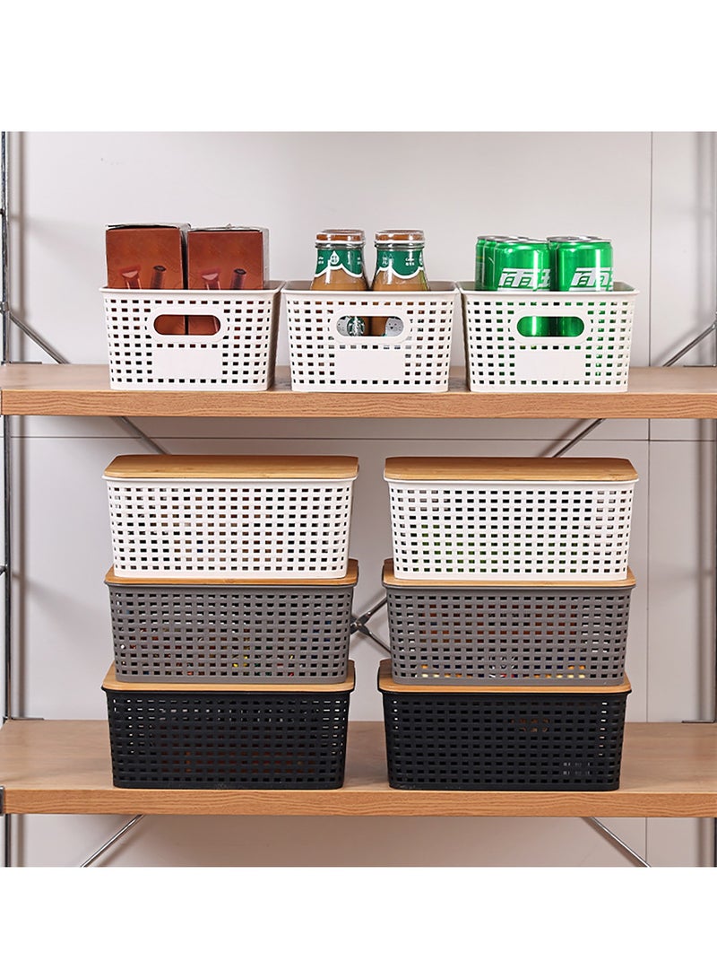 general 6-Pack Plastic Storage Baskets Set of Stackable Weave Baskets Sturdy Storage Containers with Handle for Shelves, Desktops, Cabinets, Bedrooms, Office (Grey) - Image 2
