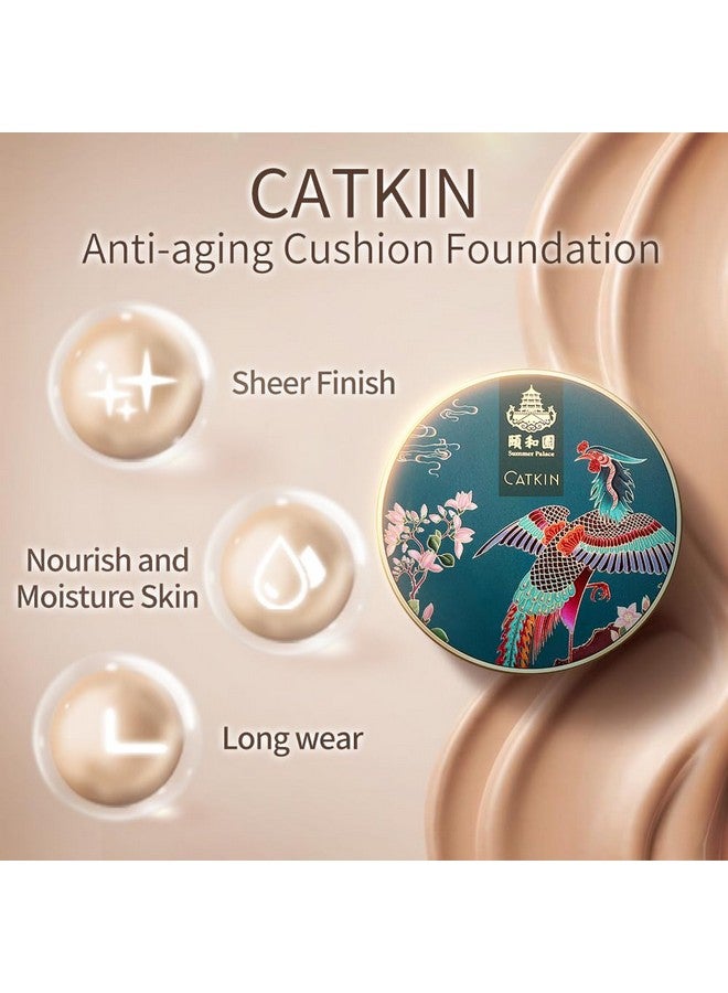 CATKIN Phoenix Cushion Foundation Buildable Coverage Anti Aging Serum Formula Makeup Breathable Thin Sheer Satin Finish Refill Included Natural Beige 0.46 Oz X 2 - Image 3