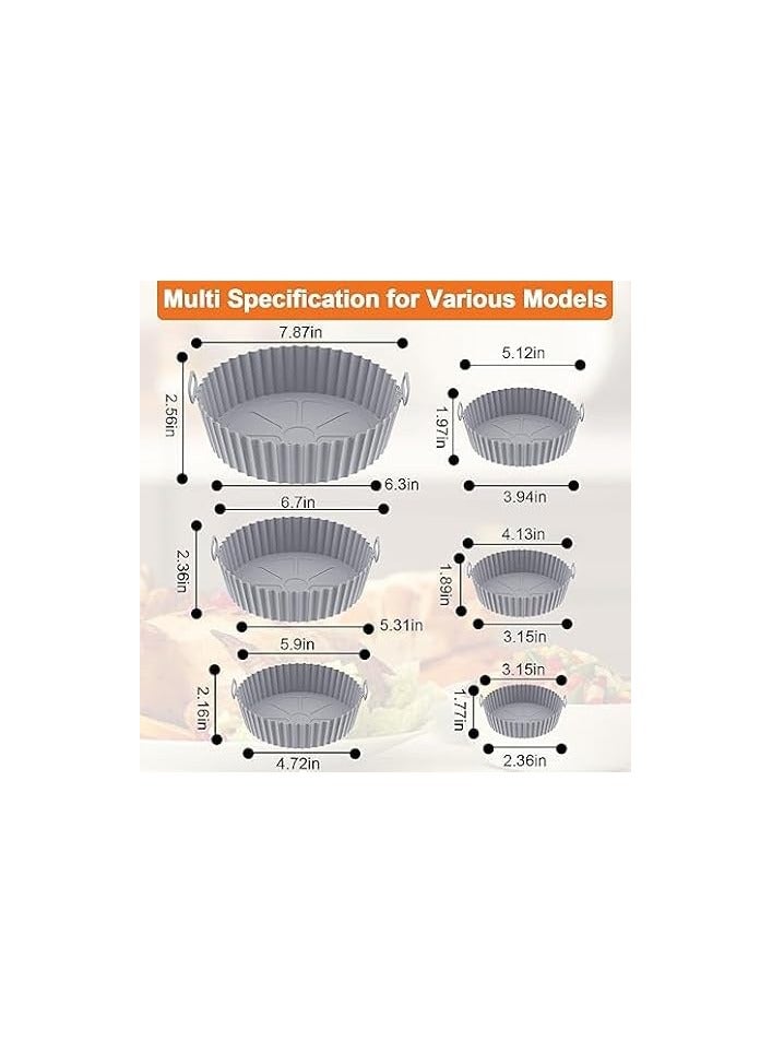 طقم أوعية سيليكون للمقلاة الهوائية آمنة للطعام ملحقات الفرن استبدال ورق البرشمان القابل للاشتعال سلة أدوات الخبز القابلة لإعادة الاستخدام مقاومة للحرارة 6 قطع رمادي - Image 3