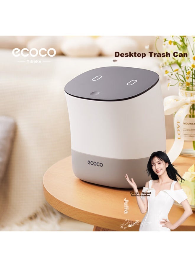 cocoa Yikeke Desktop Trash Can 1.5l With Lid, Push-on, For Bedroom Bedside, Car, Coffee Table, Office Desk, E2241 Gray - Image 1