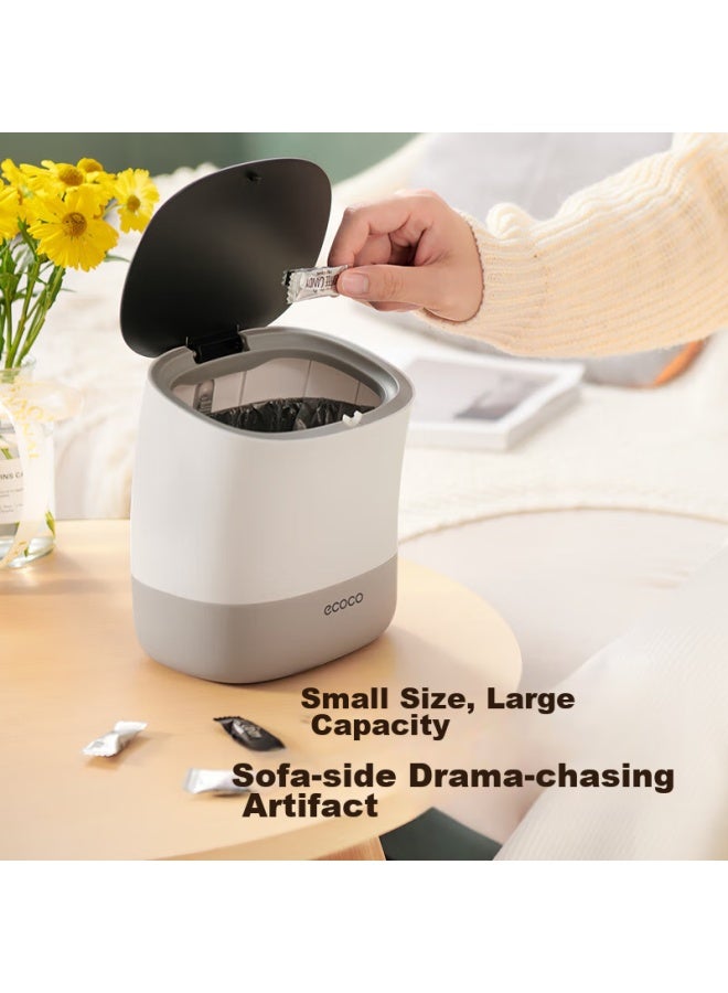 cocoa Yikeke Desktop Trash Can 1.5l With Lid, Push-on, For Bedroom Bedside, Car, Coffee Table, Office Desk, E2241 Gray - Image 3