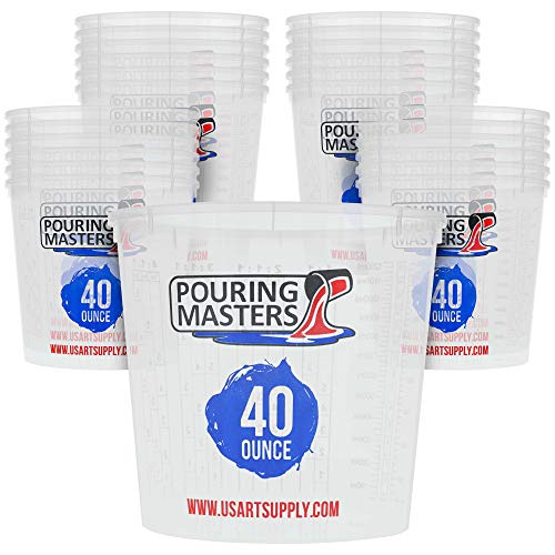 Pouring Masters 40 Ounce 1200ml Graduated Plastic Mixing Cups Box of 24  Use for Paint Resin Epoxy Art Kitchen Cooking Baking  Measurements in OZ and ML 4 Different Measuring Ratios 11
