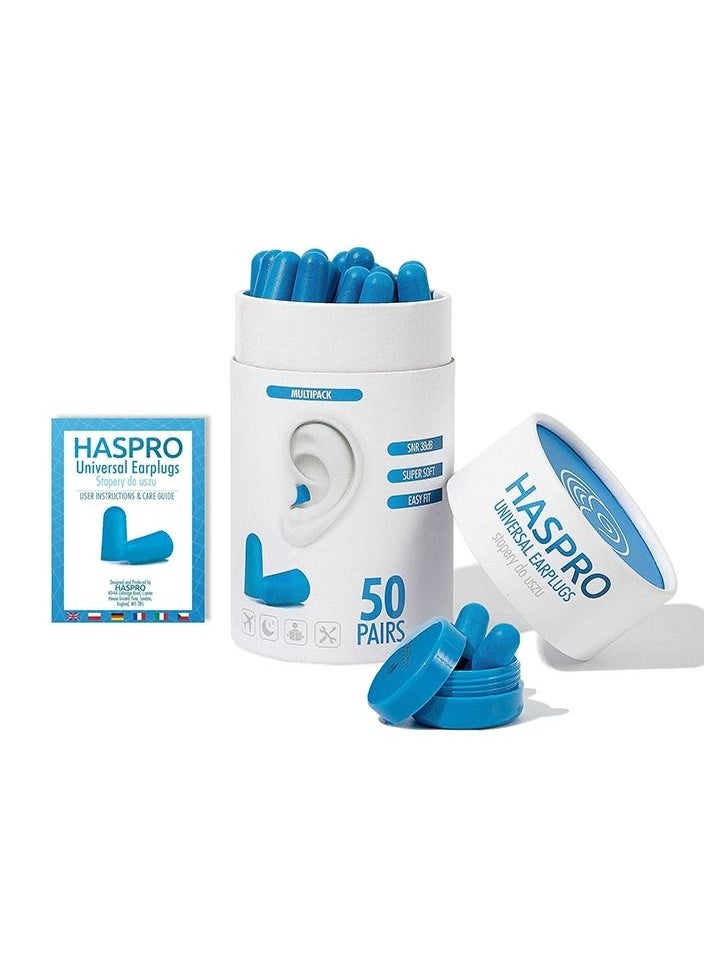 HASPRO - HASPRO [50 PAIRS] Eco-Friendly Bulk Pack, Ultra Soft Foam Earplugs in GIGA Tube with Carry Case, Best Earplugs for Noise Canceling, Snoring, Work, DIY, Noise Reduction SNR 38dB (Blue) - Image 1