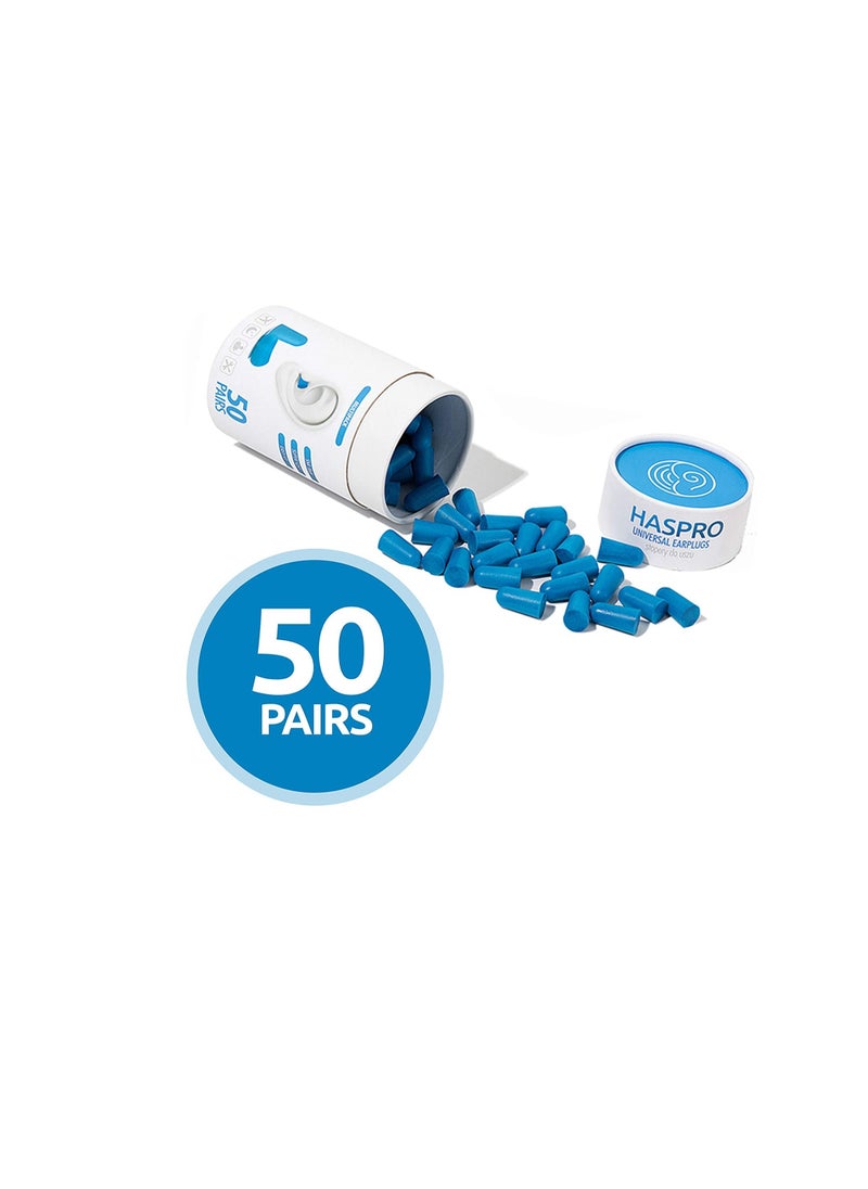 HASPRO - HASPRO [50 PAIRS] Eco-Friendly Bulk Pack, Ultra Soft Foam Earplugs in GIGA Tube with Carry Case, Best Earplugs for Noise Canceling, Snoring, Work, DIY, Noise Reduction SNR 38dB (Blue) - Image 1