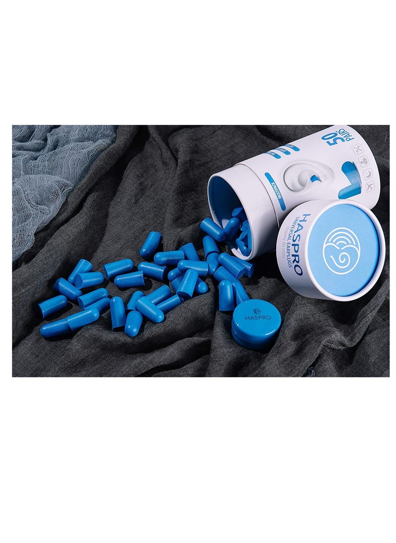 HASPRO - HASPRO [50 PAIRS] Eco-Friendly Bulk Pack, Ultra Soft Foam Earplugs in GIGA Tube with Carry Case, Best Earplugs for Noise Canceling, Snoring, Work, DIY, Noise Reduction SNR 38dB (Blue) - Image 1