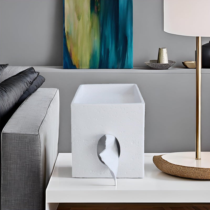 Hymmah Square Tissue Box Holder Cover with Tray,Unique Design Cube Tissue Dispenser Decor for Vanity Counter Tops Also Great for Bedroom and Living Room - Image 4