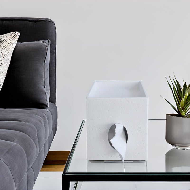 Hymmah Square Tissue Box Holder Cover with Tray,Unique Design Cube Tissue Dispenser Decor for Vanity Counter Tops Also Great for Bedroom and Living Room - Image 3
