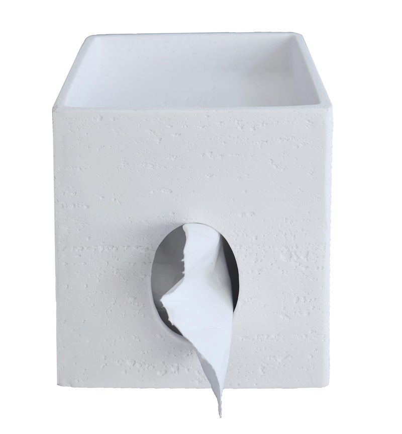Hymmah Square Tissue Box Holder Cover with Tray,Unique Design Cube Tissue Dispenser Decor for Vanity Counter Tops Also Great for Bedroom and Living Room - Image 1