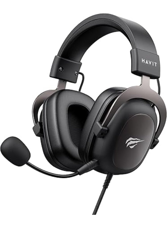 Havit H2002D Gaming Headphones with 53mm Surround Sound, Detachable 360° Mic, Adjustable Headband, Protein Leather Earmuffs, Noise Isolation, Wired 3.5mm Jack for PC, PS4, PS5, Xbox & Mobile - Image 1