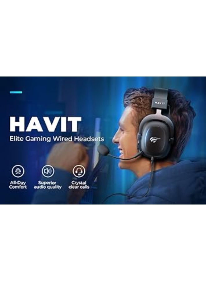Havit H2002D Gaming Headphones with 53mm Surround Sound, Detachable 360° Mic, Adjustable Headband, Protein Leather Earmuffs, Noise Isolation, Wired 3.5mm Jack for PC, PS4, PS5, Xbox & Mobile - Image 3
