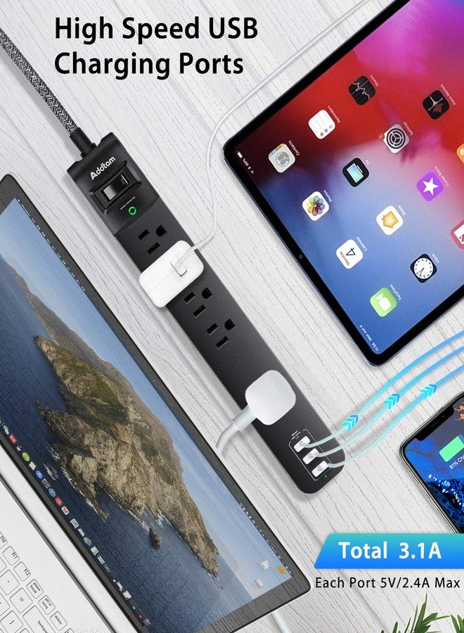 Addtam Extension Cord 15ft - Long Power Strip Surge Protector, Flat Plug, Overload Surge Protection, 5 Outlets 3 USB Charging Ports, Multi Plug Outlet Extender for Indoor Home Office Dorm Room - Image 4