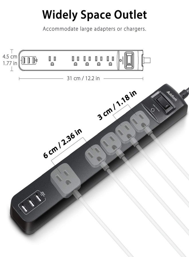 Addtam Extension Cord 15ft - Long Power Strip Surge Protector, Flat Plug, Overload Surge Protection, 5 Outlets 3 USB Charging Ports, Multi Plug Outlet Extender for Indoor Home Office Dorm Room - Image 5