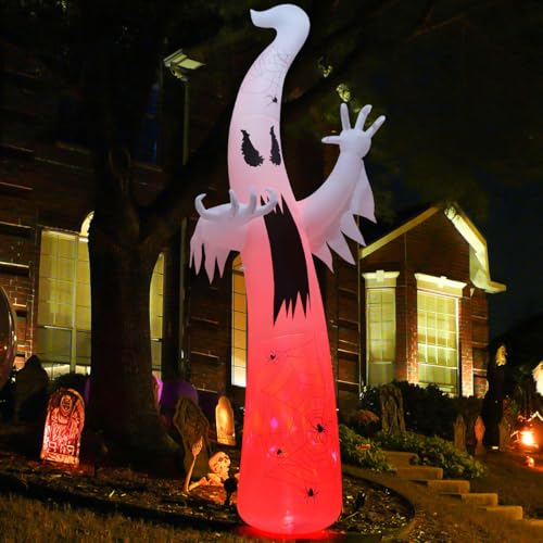 GOOSH 12 FT Halloween Inflatables Ghost Outdoor Decorations Blow Up Yard Giant Towering Terrible Spooky Flame Lamp Ghost with Built-in LEDs for Garden Lawn Indoor Party Decor - Image 4