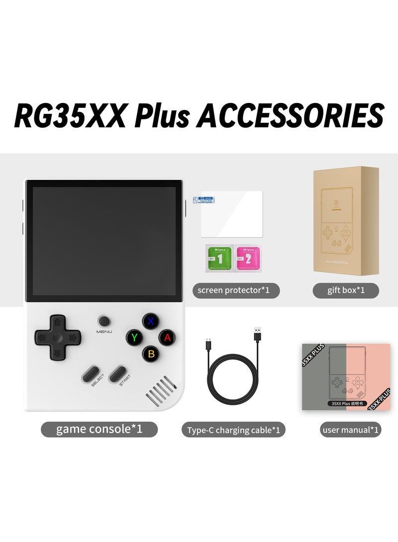 RG35XX Plus Linux Handheld Game Console, 3.5'' IPS Screen, Pre-Loaded 10143 Games, 3300mAh Battery, Supports 5G WiFi Bluetooth HDMI and TV Output (64 + 128 GB, White)