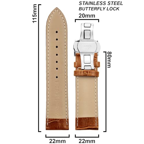 DBLACK ''HOOK'' Leather Watch Strap with Butterfly Lock, Bamboo Design Pattern Full Padded Watch Belt // For 18mm, 20mm, 22mm, or 24mm Watch Band (Choose Your Size & Color) (Tan, 22mm) - Image 2