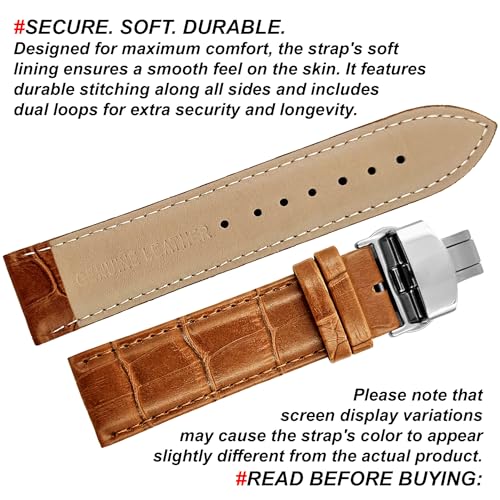DBLACK ''HOOK'' Leather Watch Strap with Butterfly Lock, Bamboo Design Pattern Full Padded Watch Belt // For 18mm, 20mm, 22mm, or 24mm Watch Band (Choose Your Size & Color) (Tan, 22mm) - Image 4
