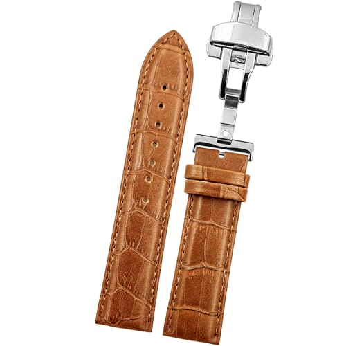 DBLACK ''HOOK'' Leather Watch Strap with Butterfly Lock, Bamboo Design Pattern Full Padded Watch Belt // For 18mm, 20mm, 22mm, or 24mm Watch Band (Choose Your Size & Color) (Tan, 22mm) - Image 1