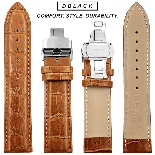 DBLACK ''HOOK'' Leather Watch Strap with Butterfly Lock, Bamboo Design Pattern Full Padded Watch Belt // For 18mm, 20mm, 22mm, or 24mm Watch Band (Choose Your Size & Color) (Tan, 22mm) - Image 5