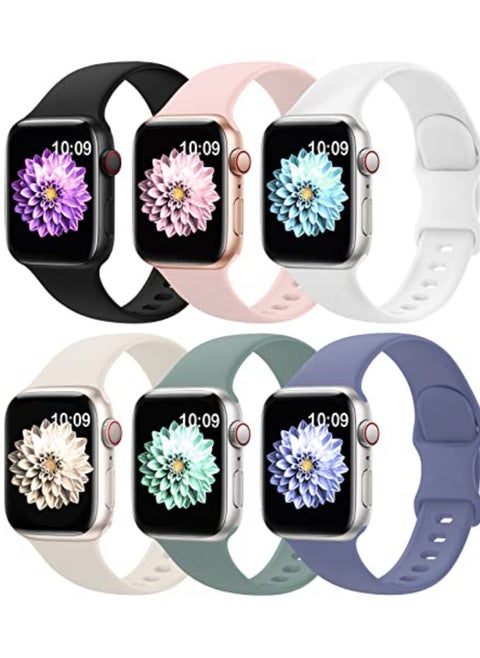 6 Pack sport Silicone Bands Compatible with Apple Watch Band 49mm 45mm 44mm 42mm for Women Men,Waterproof Replacement Strap  for iwatch Series 9, Ultra 2/Ultra SE/SE 2nd Generation 8 7 6 5 4 3 2 1