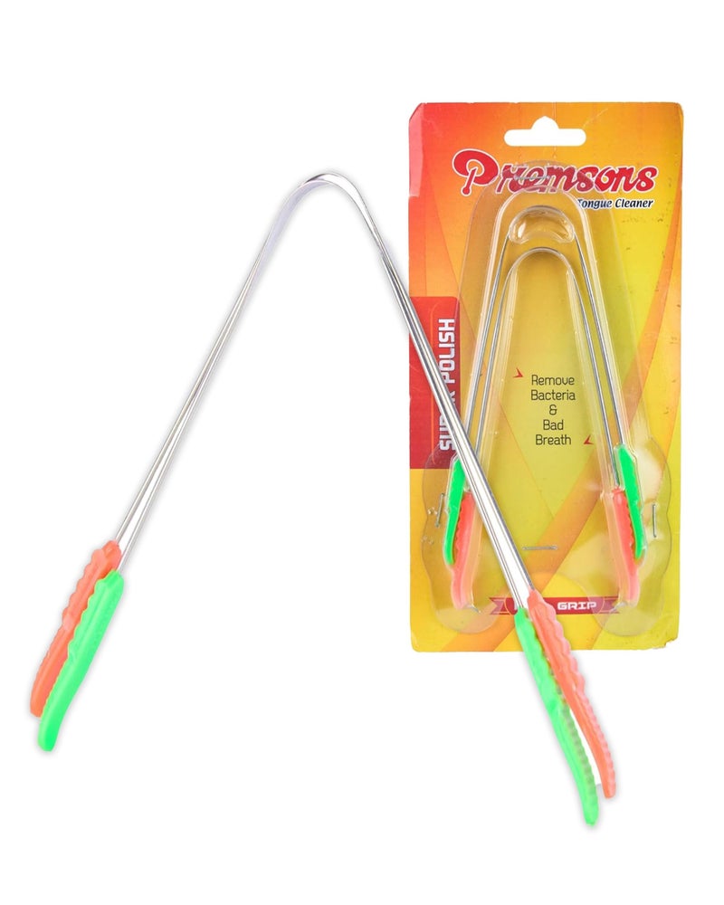 Premsons® Stainless Steel Tongue Cleaner | Ergonomic Grip Handles | Flexible, Rust-Free, Durable Oral Scraper for Fresh Breath & Hygiene | Polished Finish - Assorted Colours - Pack of 2 - Image 1