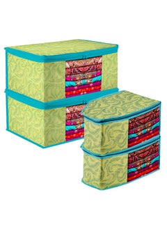 Kuber Industries Kuber Industries Saree Cover & Blouse Cover Set | Saree & Blouse Organizer Combo Set | 2 Pieces Blouse & 2 Pieces Saree Cover Set | Zipper Closure | Leaf-Design | Set of 4 | Green  - Image 1