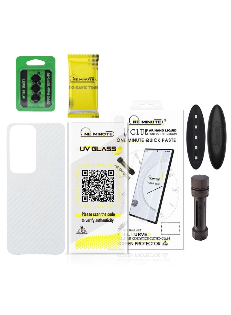 One Minute Complete Protection Kit for OPPO Reno12 Pro (Curved UV Screen Protector, Back Skin, Camera Lens Film, and Installation Tools) - Image 1