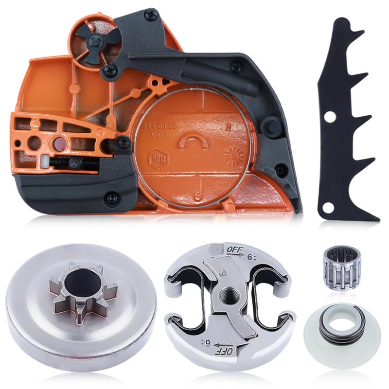 Adefol Chainsaw Brake Clutch Cover and .325" 7T Clutch Drum For Husqvarna 445 450 with Worm Gear Needle Bearing Felling Dog Spike Replacement Parts for 544097902, 578097901, 503931801