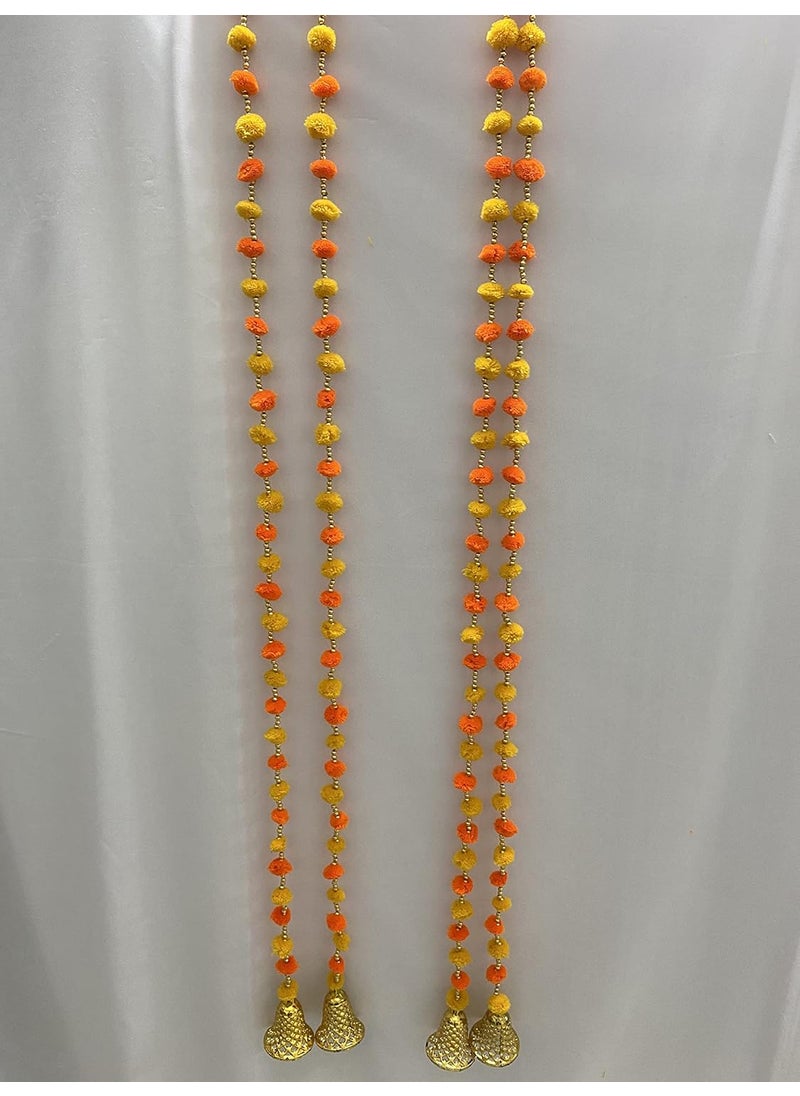 MAGPIE Magpie Collections Handmade Yellow Orange Color Strings Pom Pom for DoorWall Hanging Bandhanwar Garland for Decoration Diwali FestivalNavratriWedding 3 FT2 Strings  - Image 1