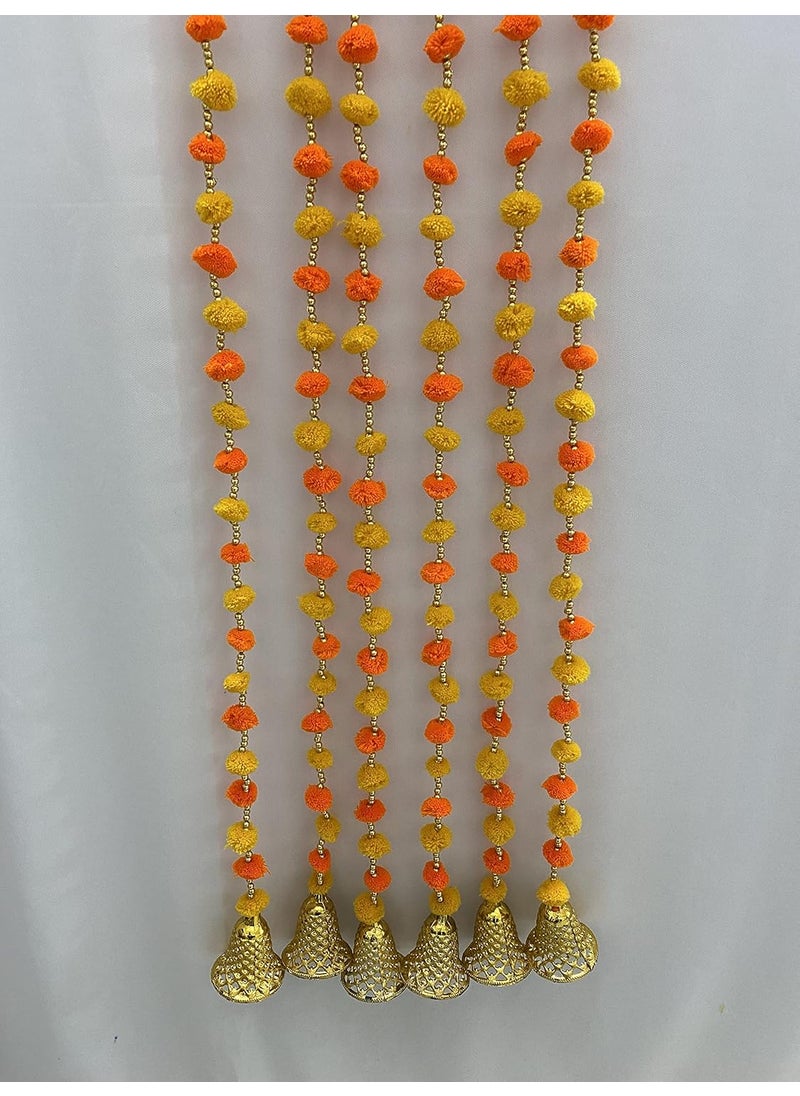 MAGPIE Magpie Collections Handmade Yellow Orange Color Strings Pom Pom for DoorWall Hanging Bandhanwar Garland for Decoration Diwali FestivalNavratriWedding 3 FT2 Strings  - Image 3