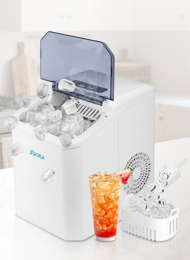 Xoopla Countertop Ice Maker Machine, 12Kg in 24Hrs, 9 Bullet Ice Cubes Ready in 6 Mins, 110W 1.3L Portable Self-Cleaning Ice Maker, Small Household Infrared Sensor Automatic with Handle, Basket and Scoop, Ideal for Home, Kitchen, Office, Bar, Party, Camping - Image 1