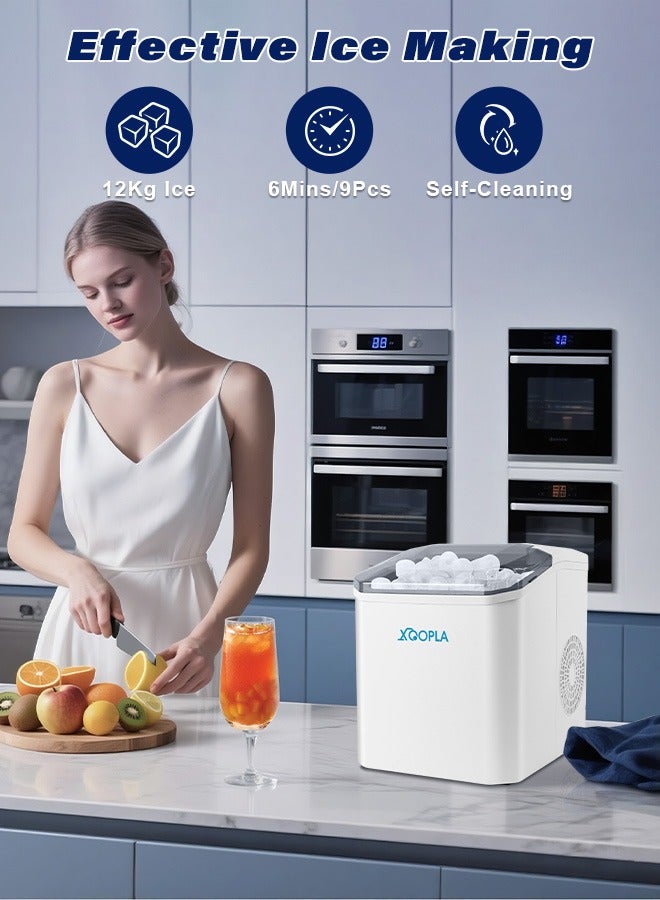 Xoopla Countertop Ice Maker Machine, 12Kg in 24Hrs, 9 Bullet Ice Cubes Ready in 6 Mins, 110W 1.3L Portable Self-Cleaning Ice Maker, Small Household Infrared Sensor Automatic with Handle, Basket and Scoop, Ideal for Home, Kitchen, Office, Bar, Party, Camping - Image 2